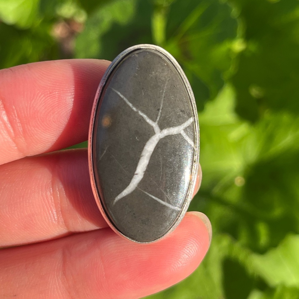 Size 6.75 925 silver plated Septarian ring
